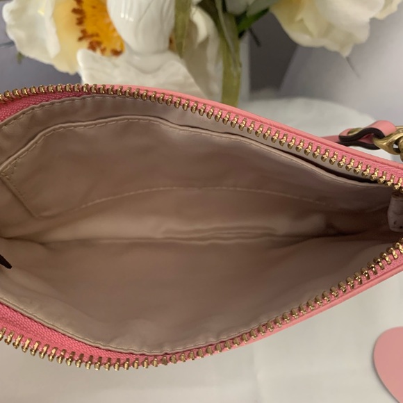 Limited Edition Coach Floral Canvas Wristlet Pink Leather Trim and Bow
Charm